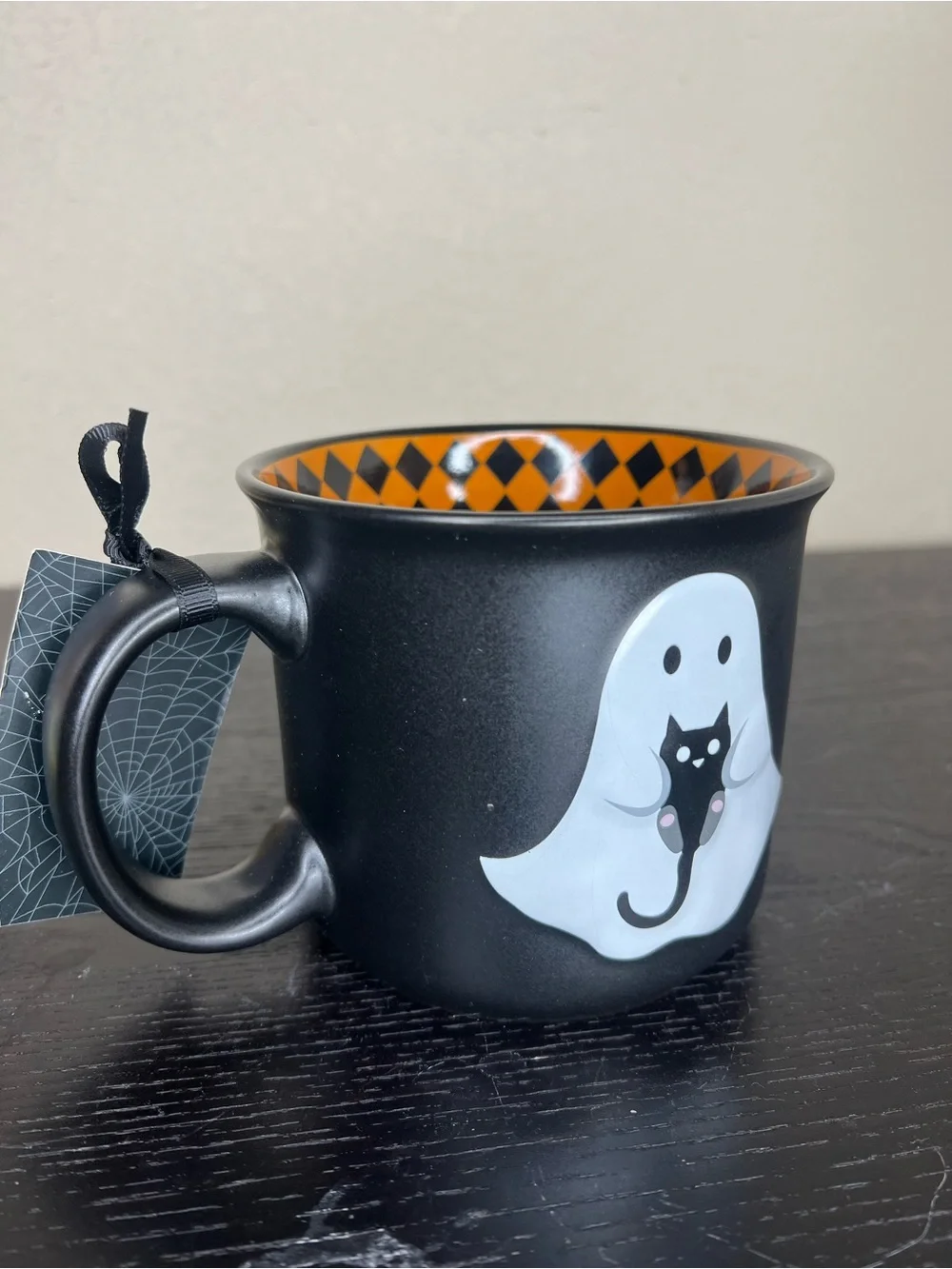 NEW Cobwebs & Cauldrons Ghost Holding Black Cat Mug